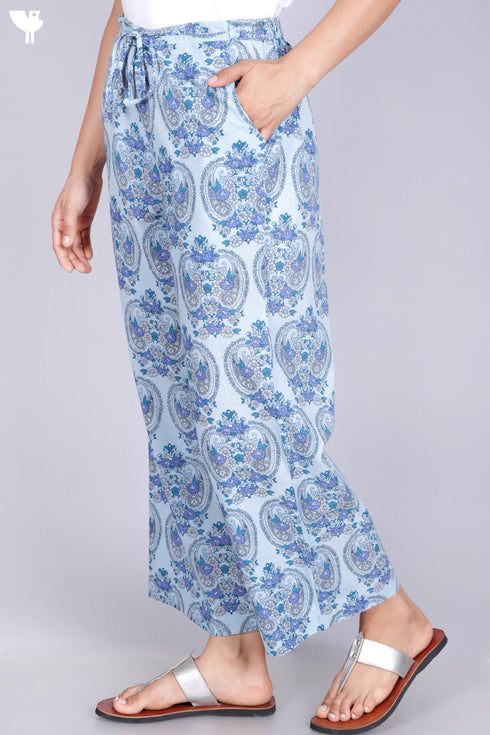 Cambric Cotton Palazzo Pants With Floral Print